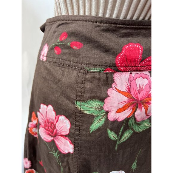 Tommy Hilfiger Y2K Brown Floral Wrap Skirt 6 Brown Floral Cotton - Picture 8 of 16